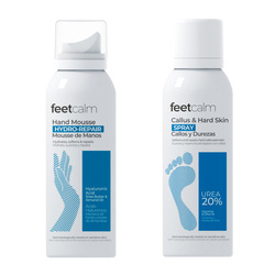 FEETCALM zestaw (Nawilżająco-regenerująca pianka do rąk + Zmiękczający spray do stóp z 20% mocznikiem) 2x75ml