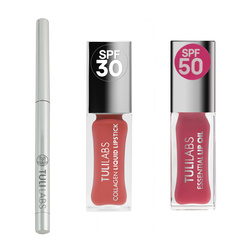 TULI LABS zestaw (kredka do ust 02, pomadka kolagenowa SPF30 Pure Nude 11ml, olejek do ust SPF50 Pinky Mood 7ml)